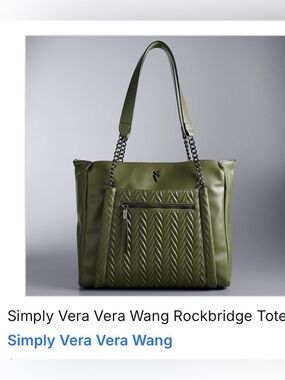 Discontinued-NWTSimply Vera Vera Wang Olive Quilted Tote with Chain-Strap Detail